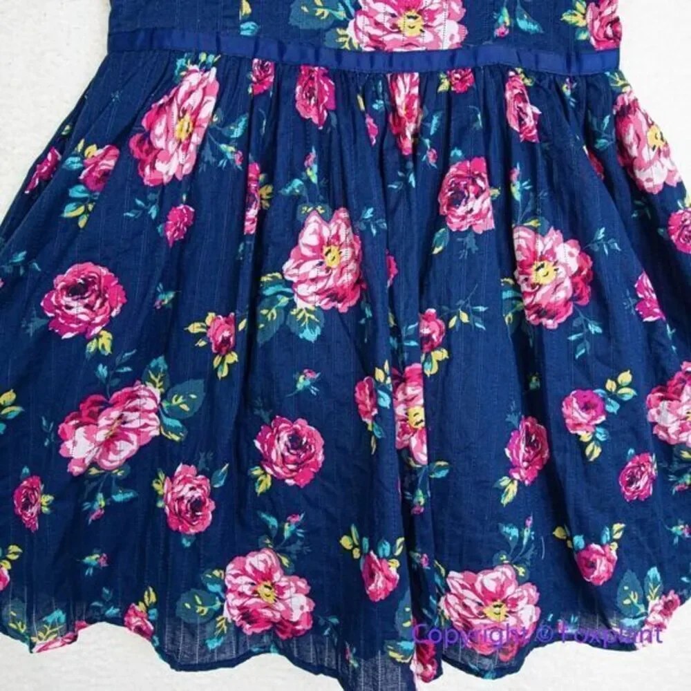 New! Zunie Girl Cotton Floral A-Line Knee-Length Dress Navy‎ Multi, size 14-16